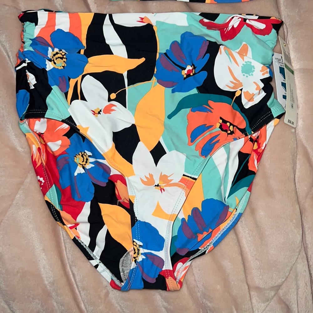 NWT - ANNE COLE - Convertible High Waist Shirred Swim Bottom (L)